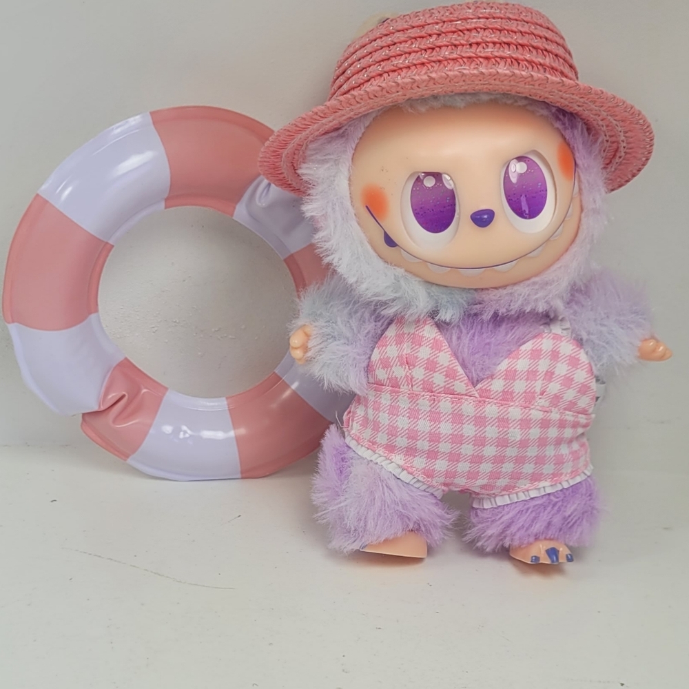 Labubu Pink Bthing Suit, Hat and Floatie Outfit